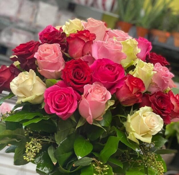 Assorted pink and white roses