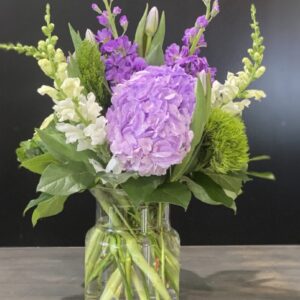 A bouquet of purple and white flowers