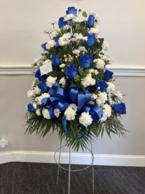 White and Blue Funeral Basket