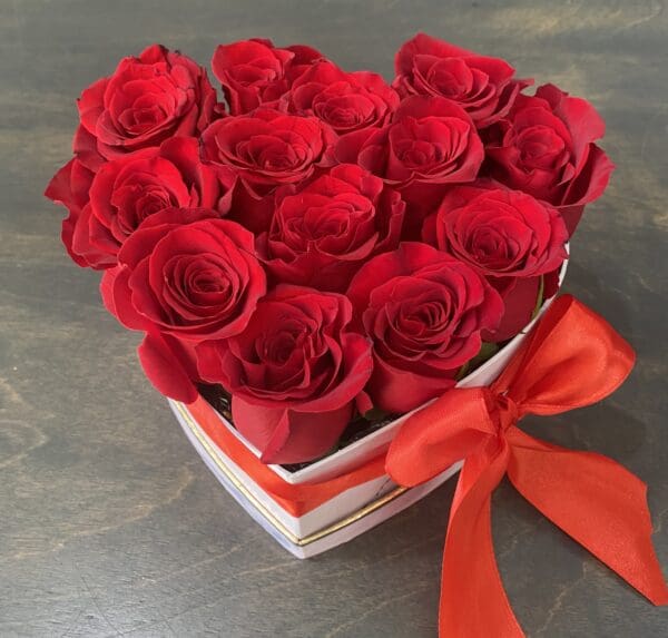 RED ROSES IN HEART WHITE BOX