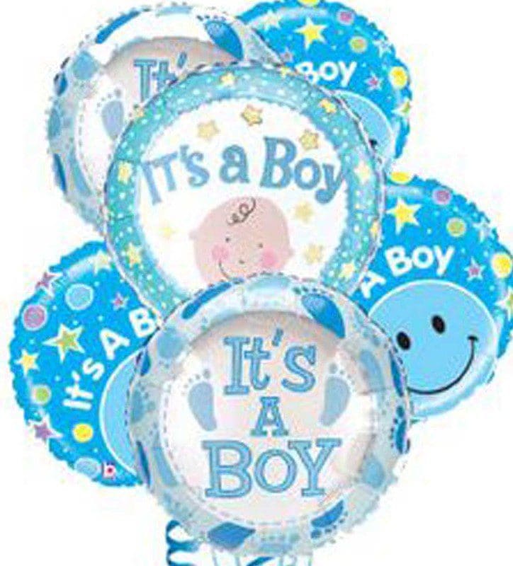 Blue gender reveal party balloons