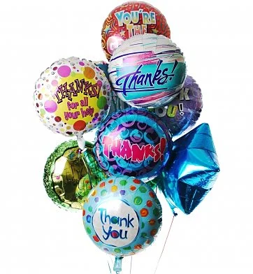 A bunch of Thank You balloons