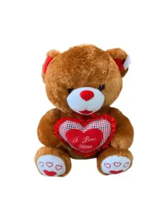 A brown bear with a red heart