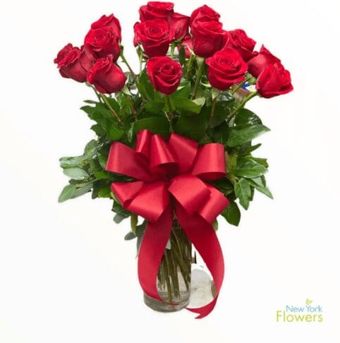 Red roses wrapped in a red ribbon