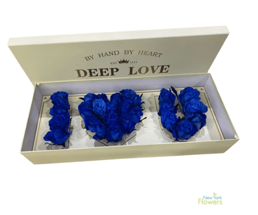 A love note made of blue roses
