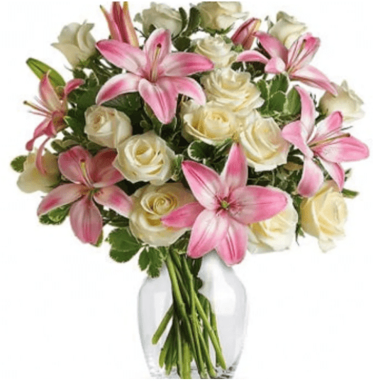 White roses and pink lilies