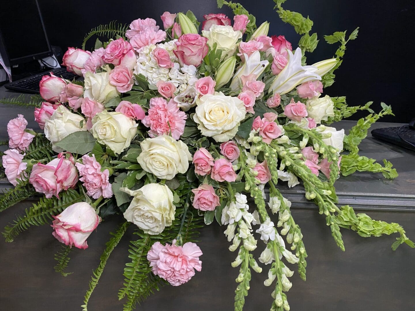 A batch of pink and white flowers