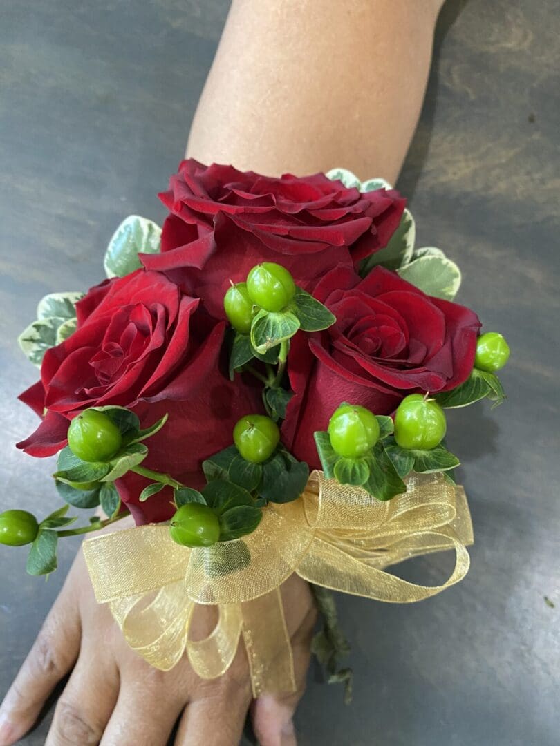 A bracelet with red roses