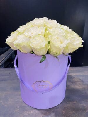 30 White Roses in Lavender Box