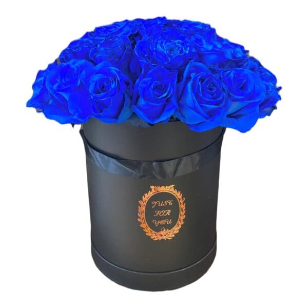 Black Deluxe Box with Fresh Cut Blue Roses