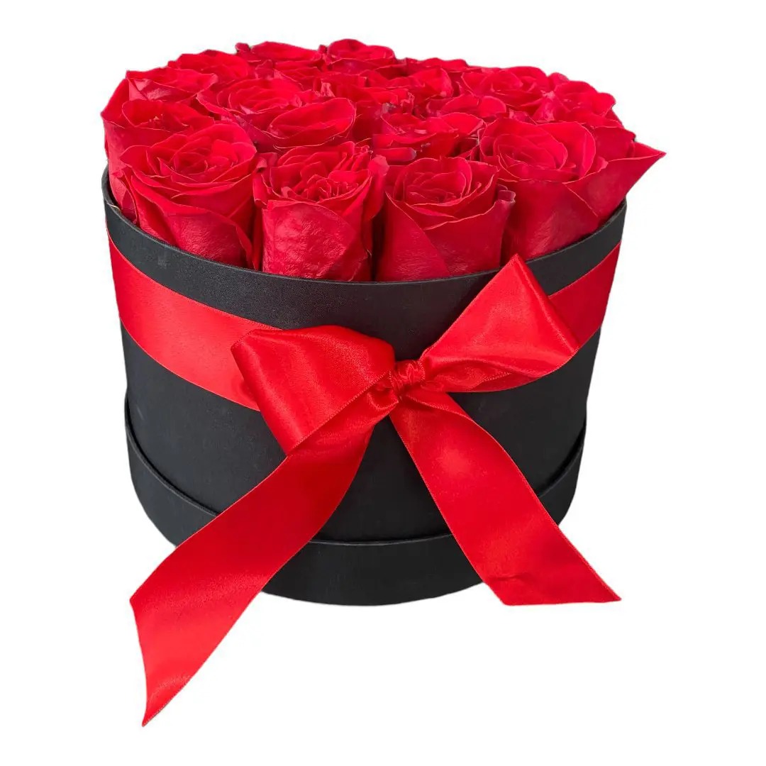 Red roses in a black box
