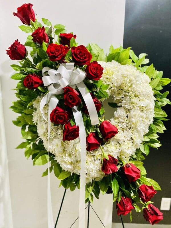 White Standing Open Heart With Red Roses - Image 2