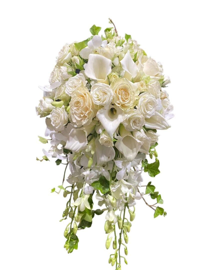All White Cascading Bridal Bouquet