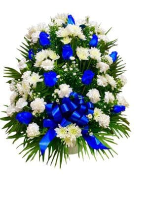 White and Blue Funeral Basket on a white background