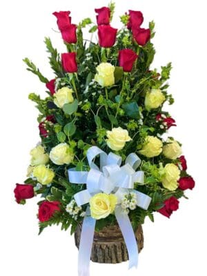 Picture of Red And White Roses In Basket