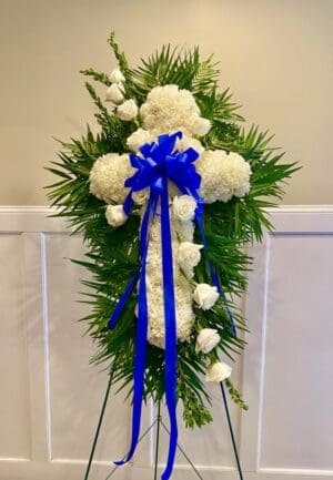 White Standing Cross Blue Ribbon