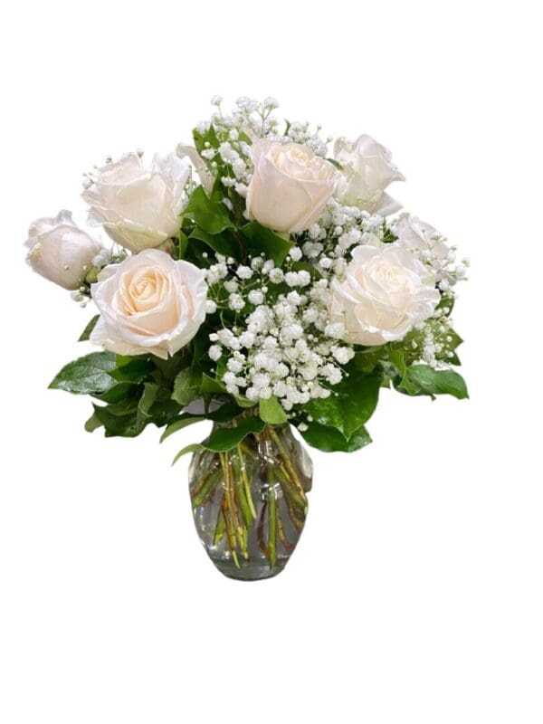 Dozen Long Stem White Roses Arrangement - Image 2