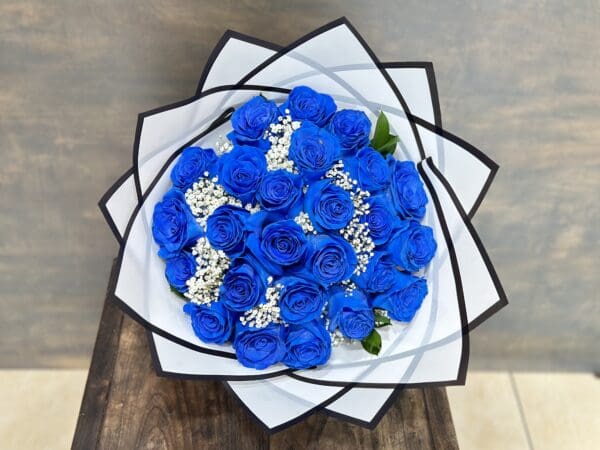 24 Blue Roses Bouquet Wrapped