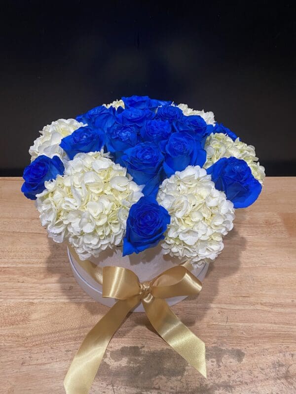 Deluxe White Box with Blue Roses & Hydrangeas - Image 4