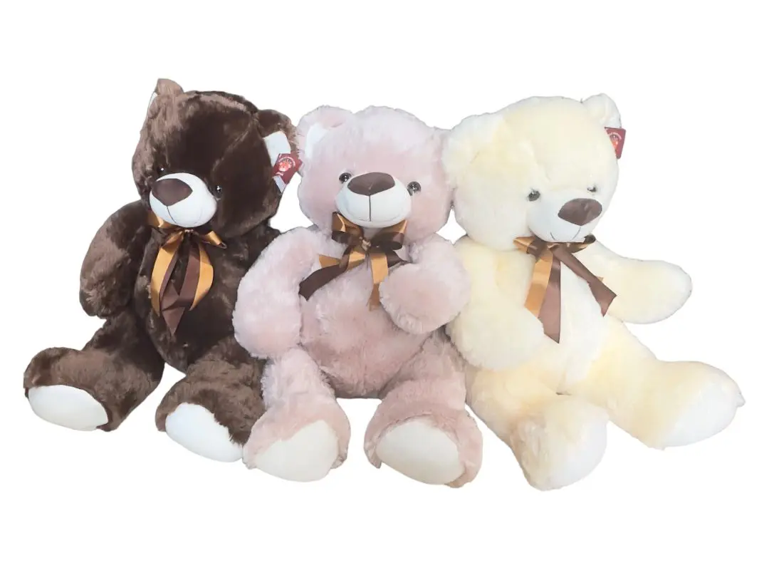Three GT8118 HAPPY BIRTHDAY TEDDY BEARS with bows isolated on a white background.