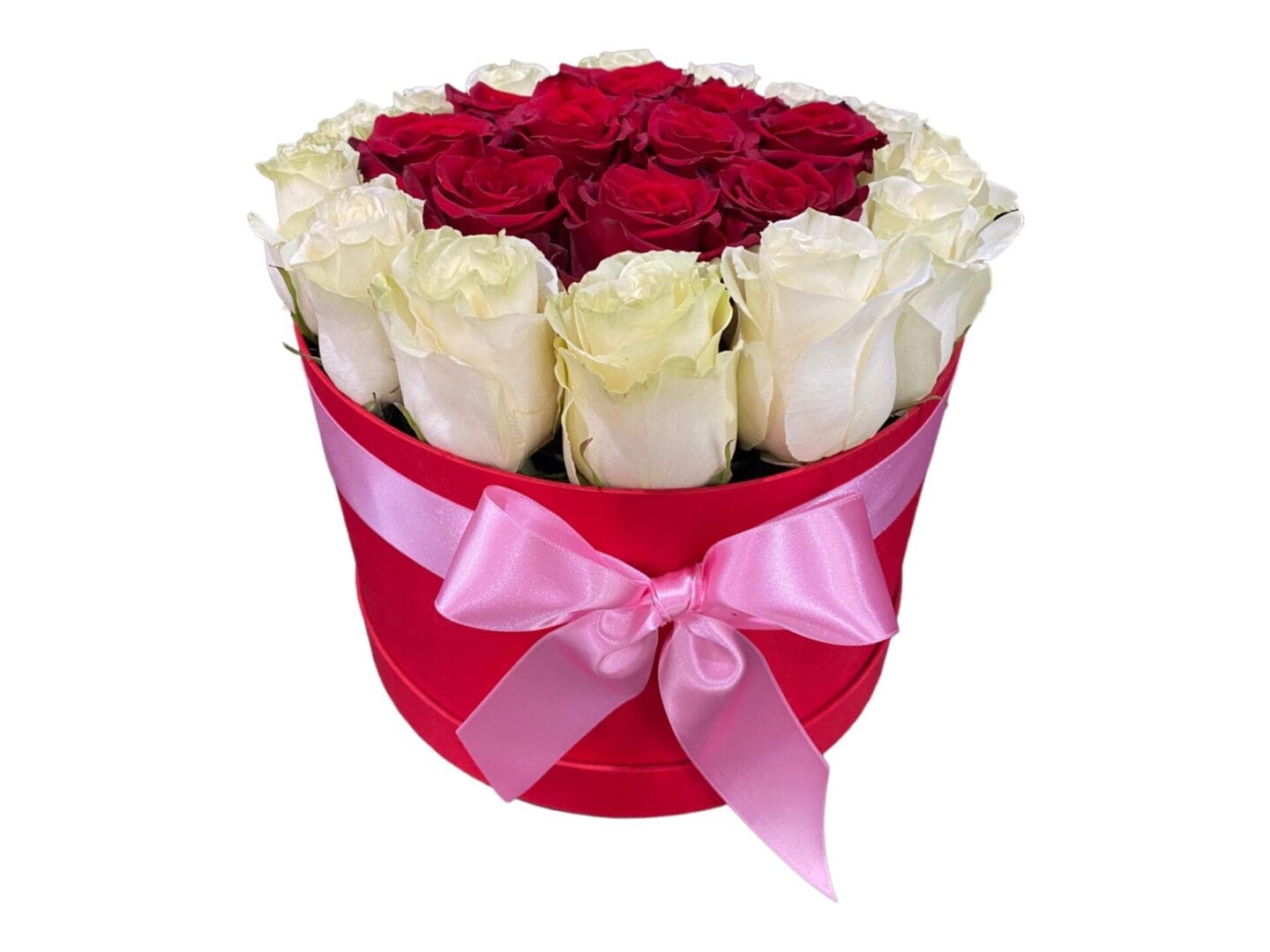 Red Hat Box with White and Red Roses