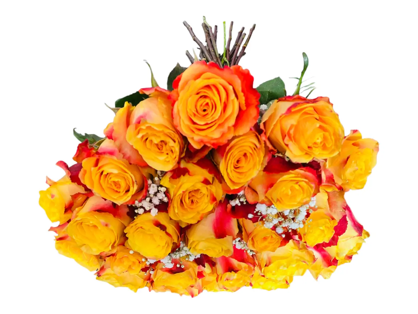 12 silantoi roses bouquet with green leaves