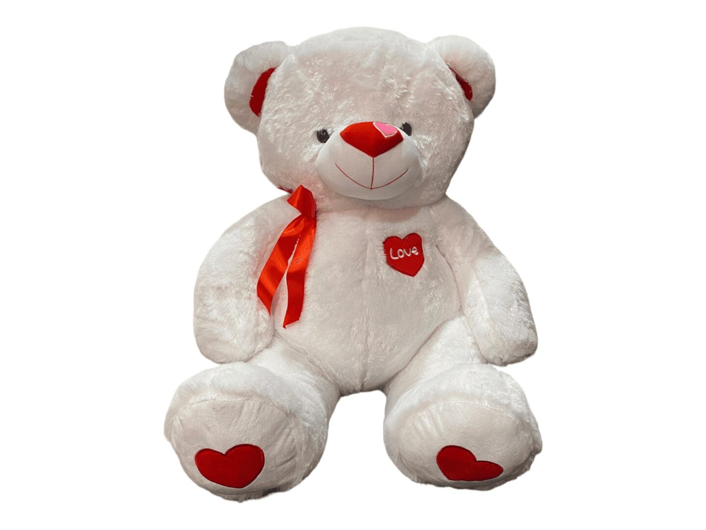 White Teddy Bear With Red Ribbon