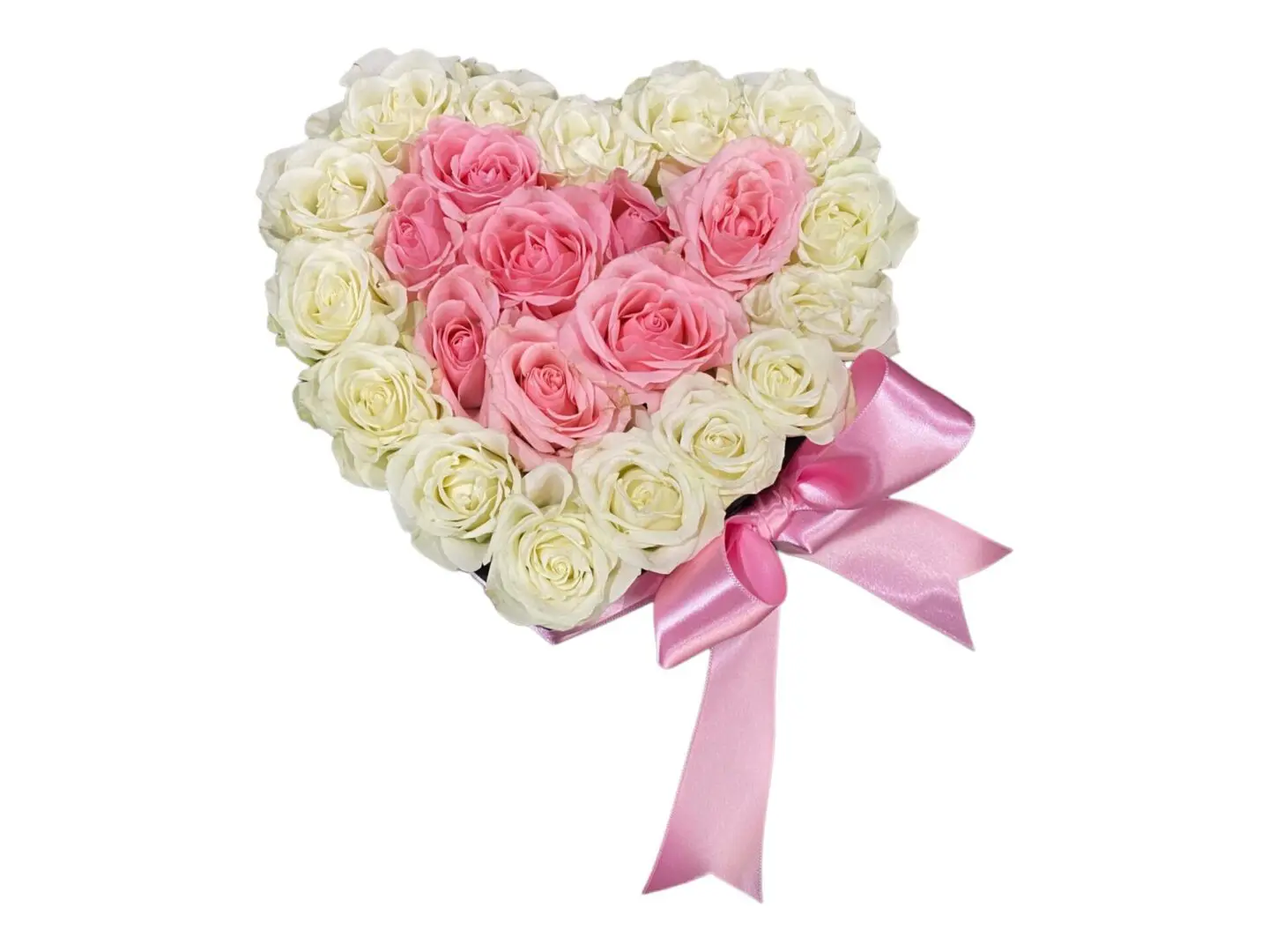 MINI ROSES WHITE-PINK HEART BLACK BOX - New York Flowers