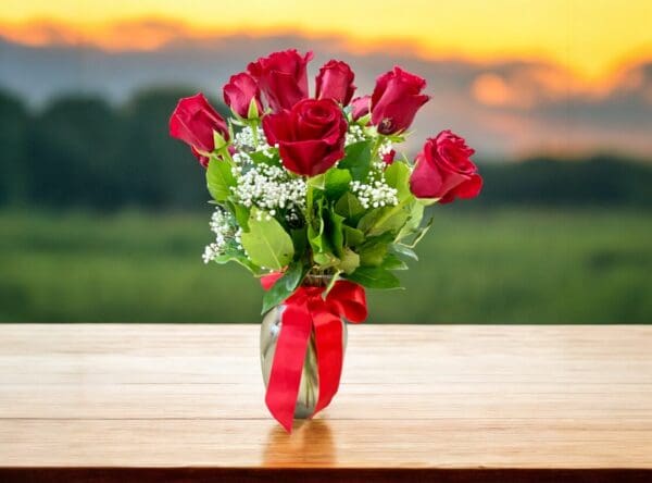 12 LONG STEM RED ROSES ARRANGEMENT