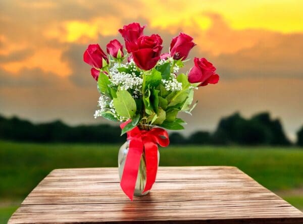 12 LONG STEM RED ROSES ARRANGEMENT - Image 2