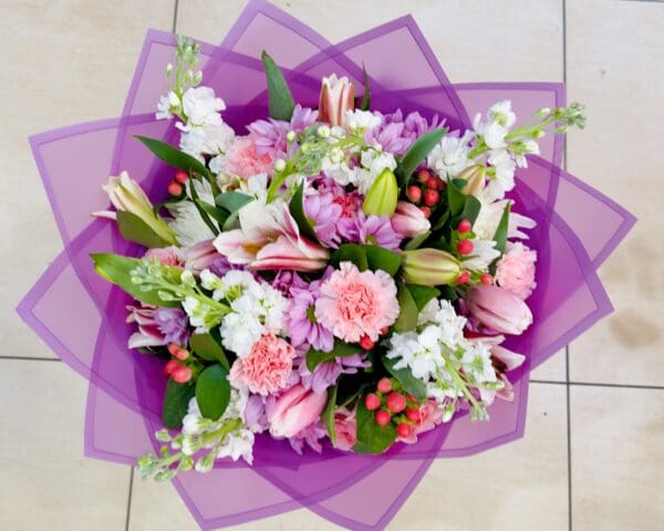 Beautiful bouquet in pink wrapping paper #1