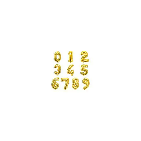 34 Inch Gold Number Balloons from 0 to 9 against a white background.