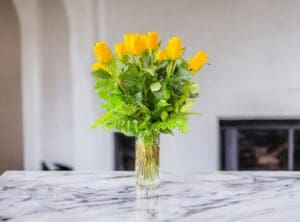 24 Long Stem Yellow Roses in vase