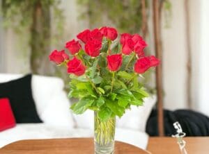 24 Long Stem Red Rose in Vase
