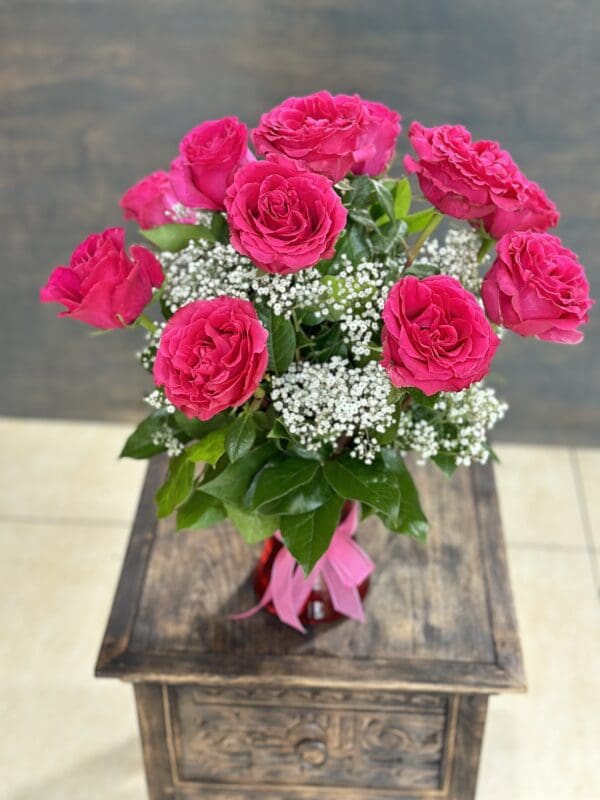 12 HOT PINK ROSE VASE - Image 2