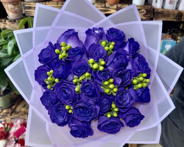 24 PURPLE PREMIUM ROSES BOUQUET WRAPPED