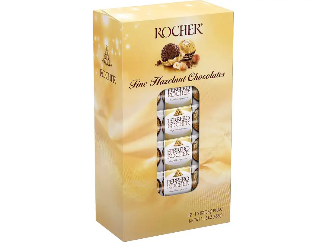 Box of Ferrero Rocher Fine Hazelnut Chocolates.