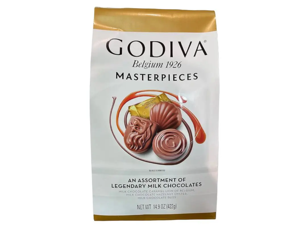 A package of Godiva Masterpieces Chocolates, an assortment of legendary milk chocolates.