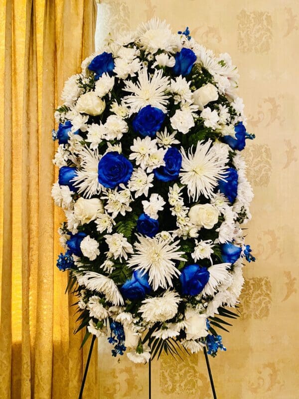 Blue and White Funeral Standing Spray