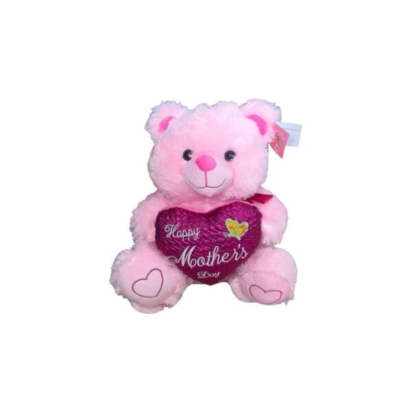 Pink teddy bear holding a Happy Mother's Day heart.