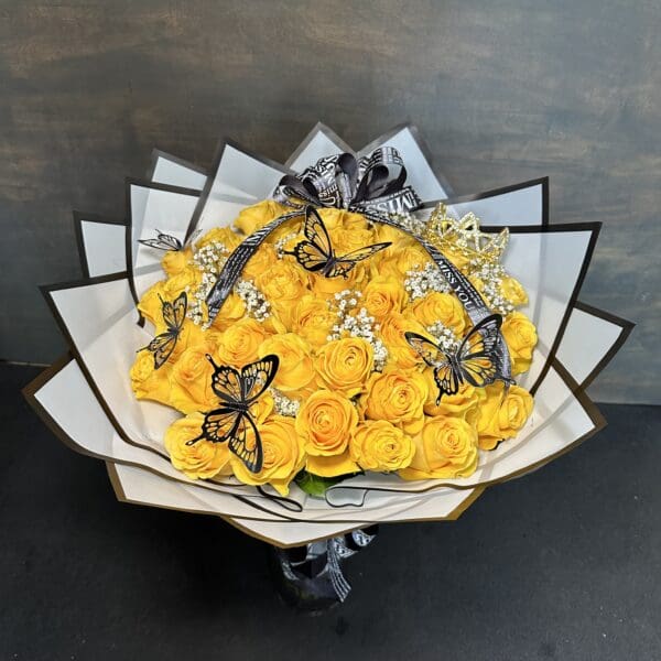 50 YELLOW LONG STEM ROSES BOUQUET - Image 4