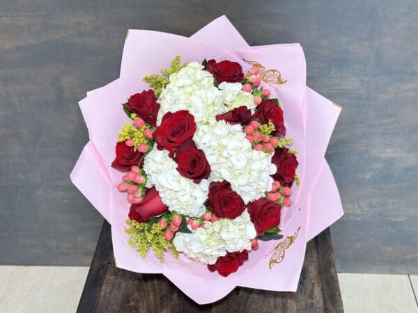 WHITE & RED FLOWERS BOUQUET WRAPPED