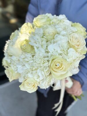 Deluxe White Hydrangeas-Roses Bouquet
